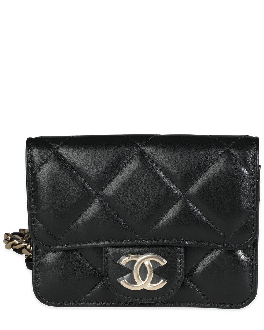 Pre-owned Chanel Black Quilted Leather Elegant Chain Mini Belt Bag (authentic Pre-loved)