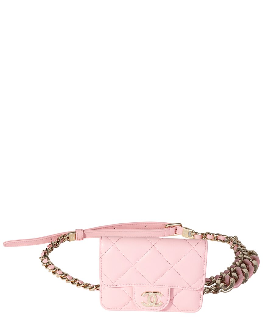 Pre-owned Chanel Pink Quilted Leather Elegant Chain Belt Bag (authentic Pre-loved)