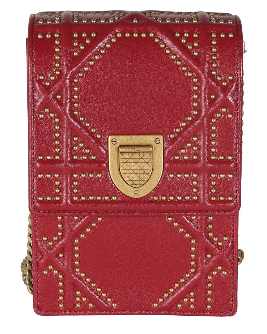 Dior Red Leather Studded Ama Vertical Clutch On Chain (authentic Pre-  Loved)