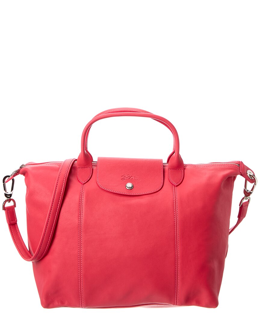 LONGCHAMP Small Le Pliage Cuir Red Leather Top Handle Bag Women's New $565