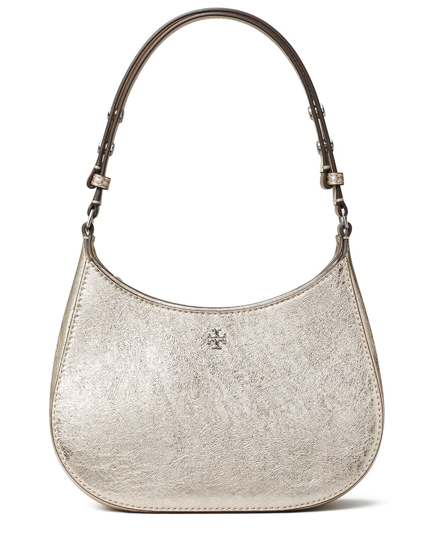 Tory Burch Emerson Metallic Leather Shoulder Bag In White