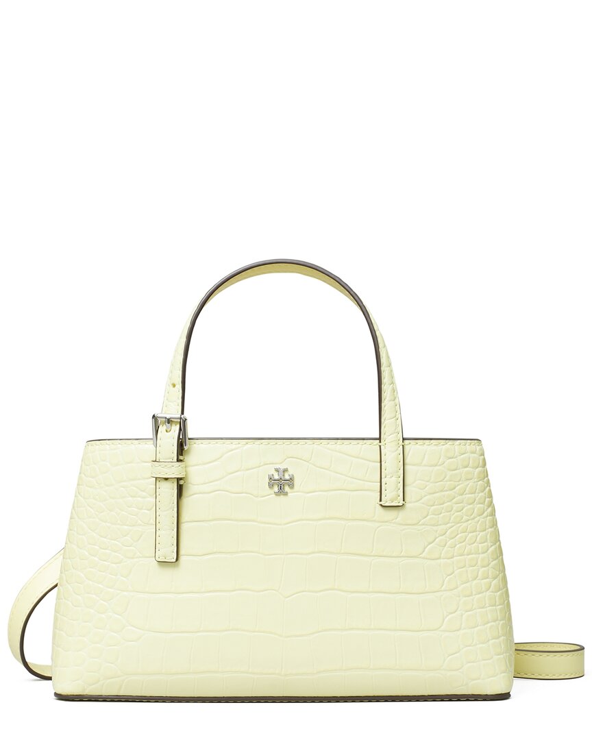 Tory Burch Emerson Embossed Mini Leather Tote In Yellow