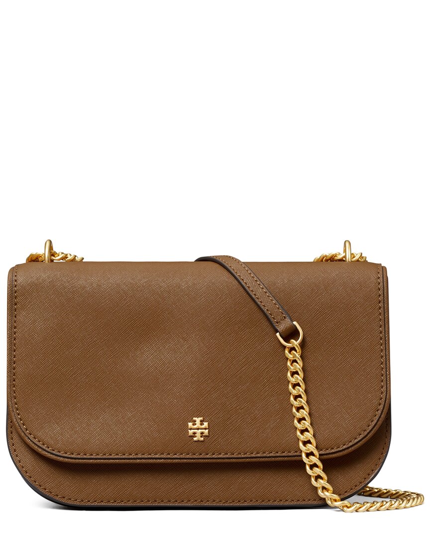 Tory Burch Emerson E/w Flap Adjustable Leather Shoulder Bag In Brown