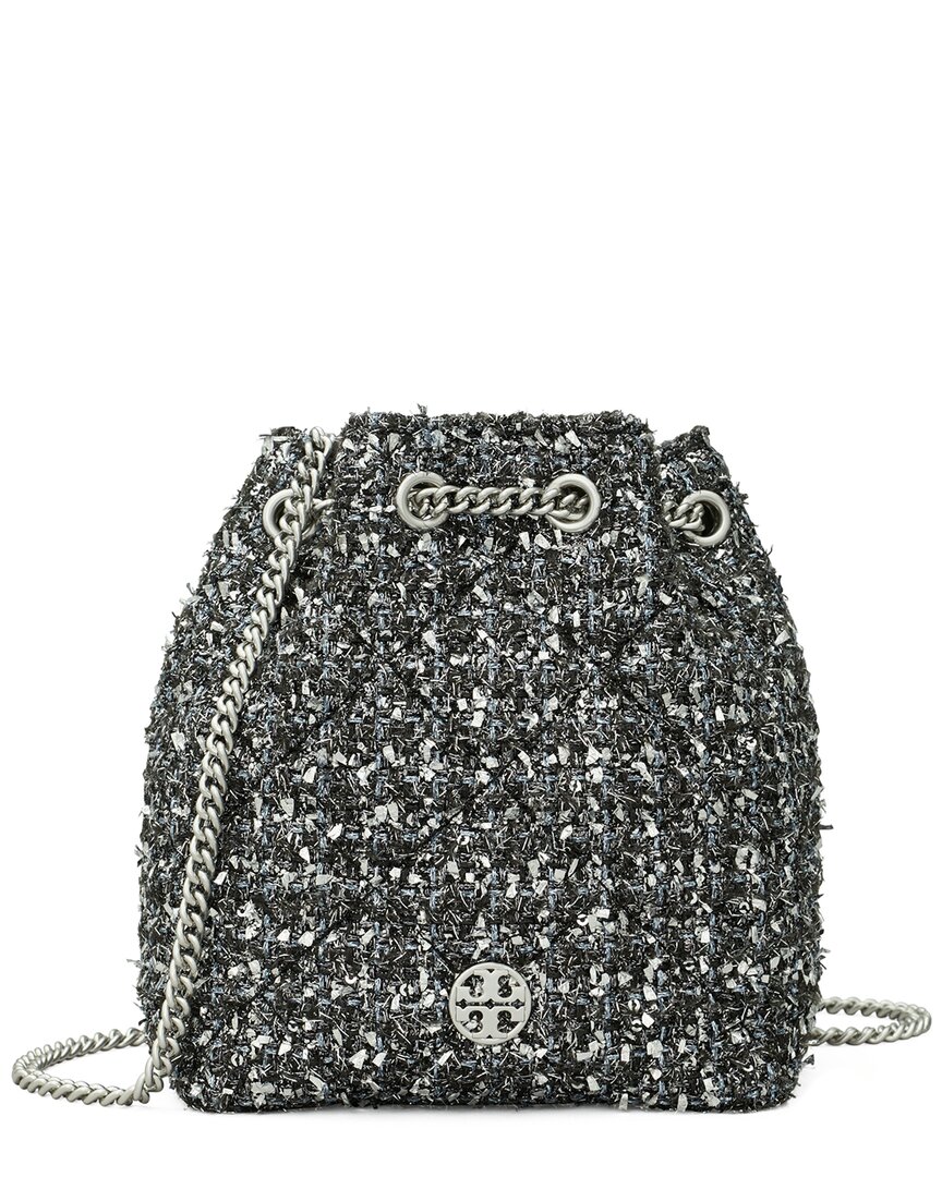 Tory Burch Willa Metallic Tweed Small Drawstring Crossbody In Black