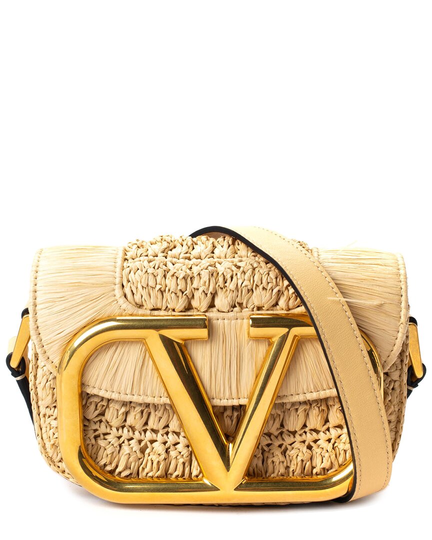 Valentino Beige Raffia Supervee Crossbody (authentic Pre-loved) In Brown