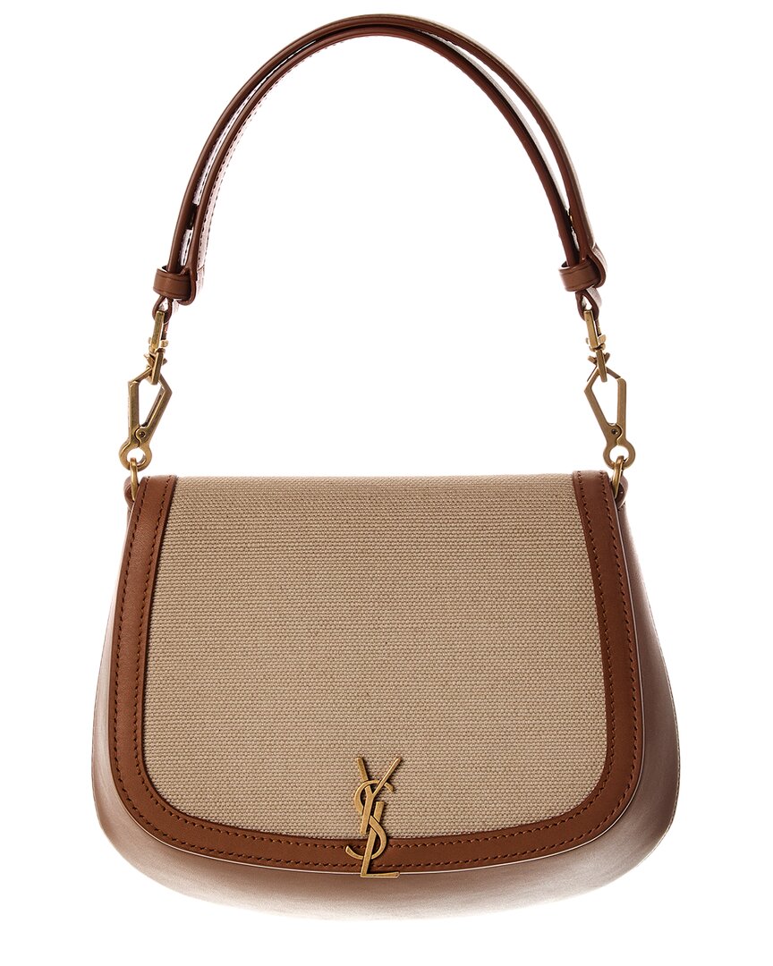 Saint Laurent Voltaire Mini Canvas & Leather Shoulder Bag In Brown