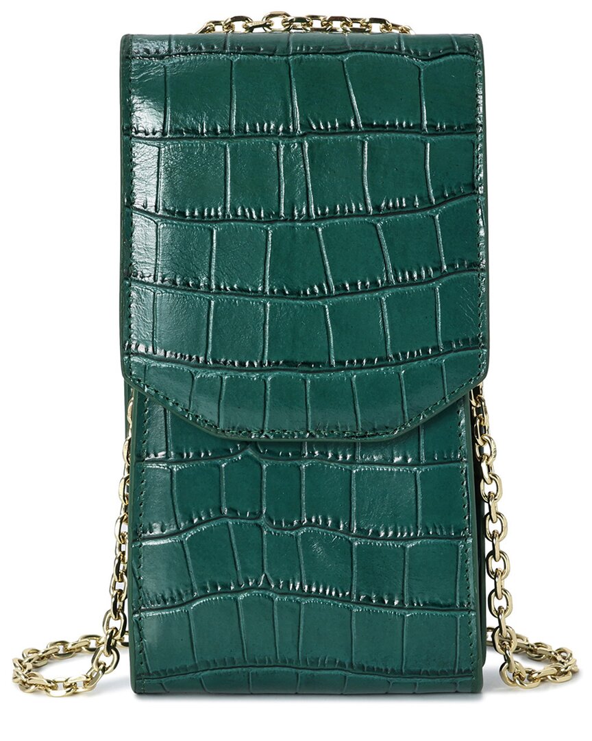 Tiffany & Fred Paris Compact Croc-embossed Leather Crossbody