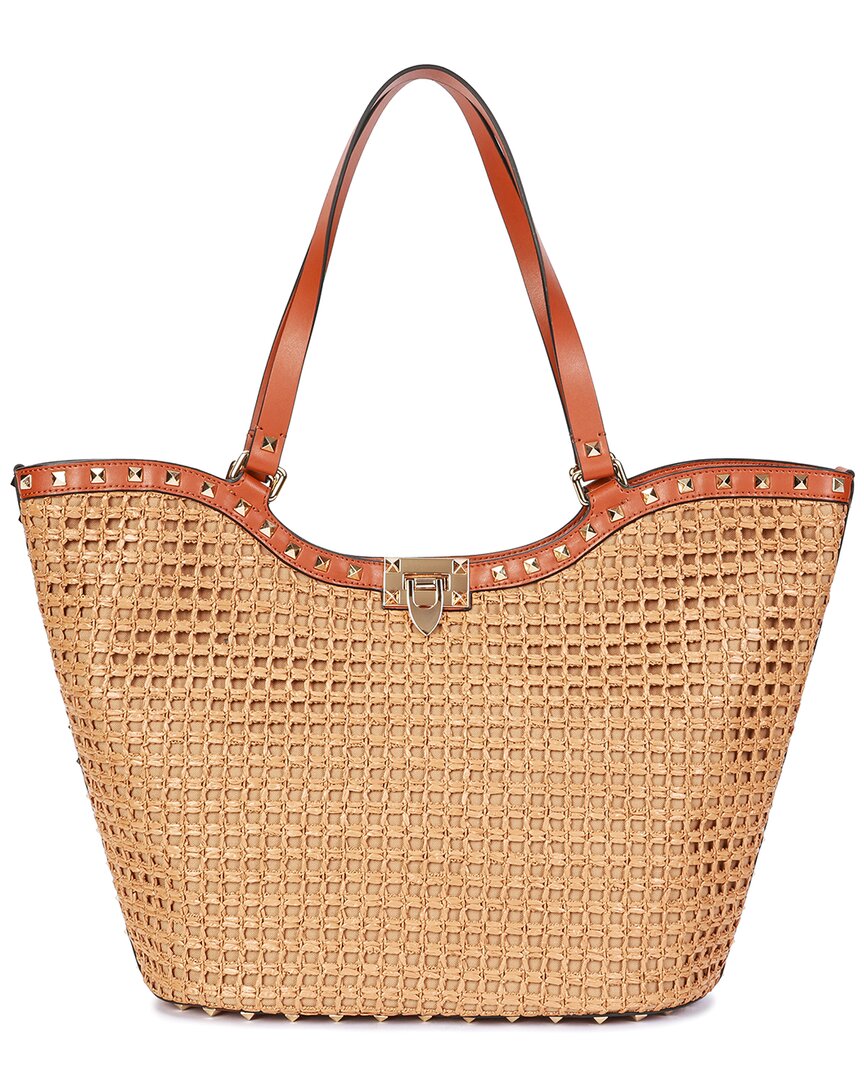 Tiffany & Fred Paris Raffia & Leather Large Tote