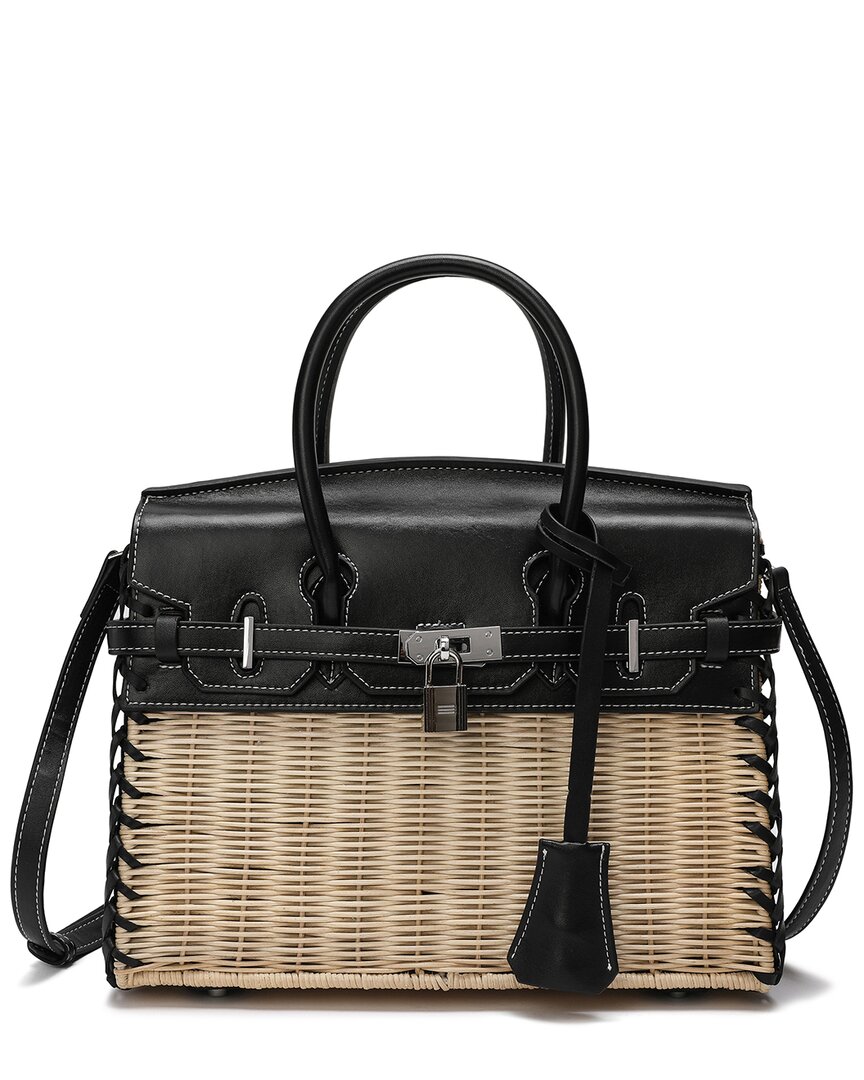 Tiffany & Fred Paris Smooth Leather & Straw Top Handle Satchel