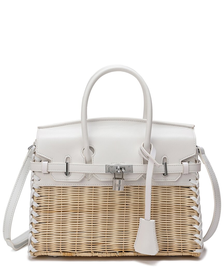 Tiffany & Fred Paris Smooth Leather & Straw Top Handle Satchel