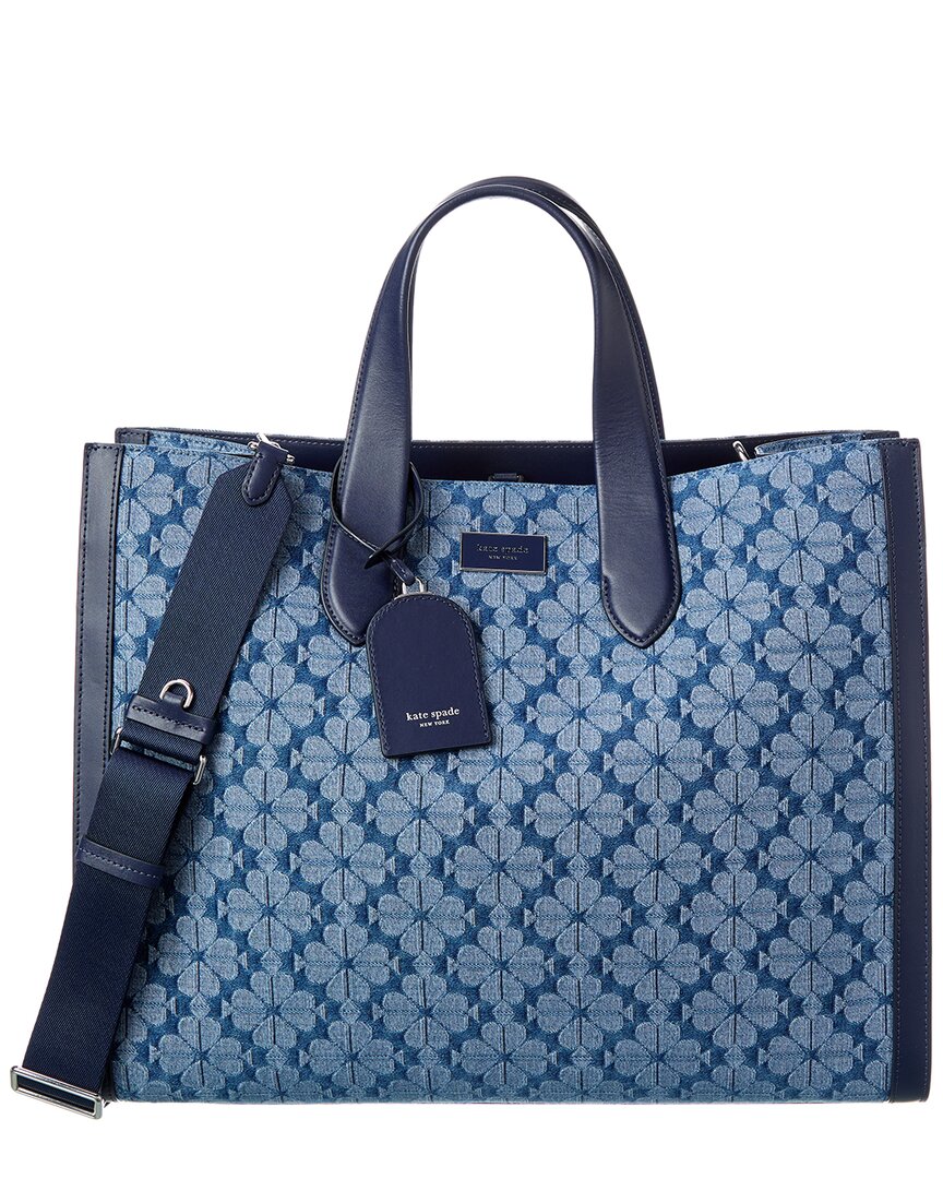 Kate Spade New York Spade Flower Jacquard Denim Manhattan Large Tote In Blue