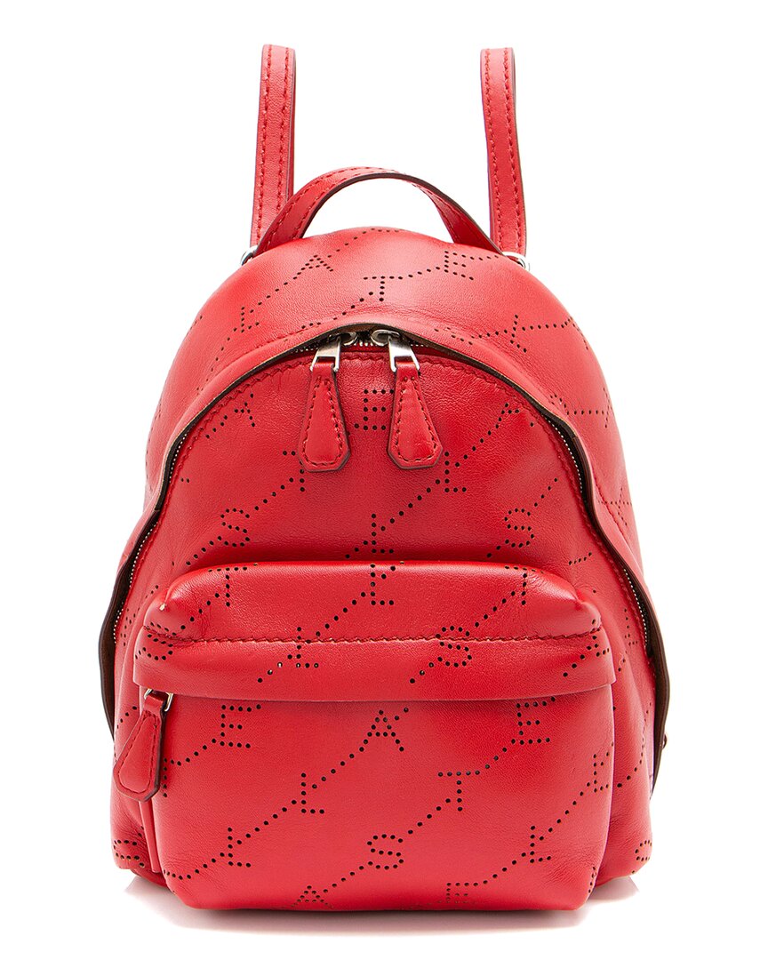 Stella Mccartney Red Perforated Faux Leather Perforated Logo Mini Backpack (authentic Pre-loved)