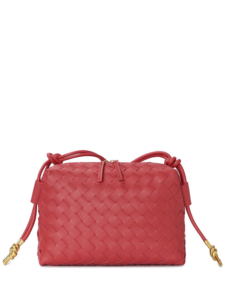 Tiffany & Fred Paris Large Woven Leather Crossbody In Red