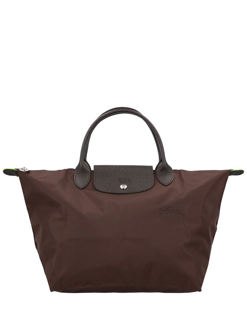 Longchamp Le Pliage Green Medium Canvas Handbag In Brown
