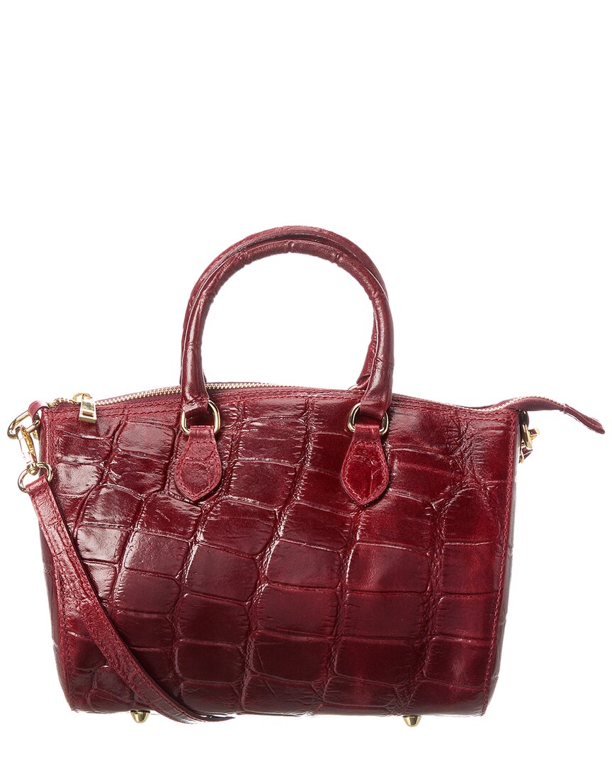 Persaman New York 1072 Croc-embossed Leather Satchel In Red
