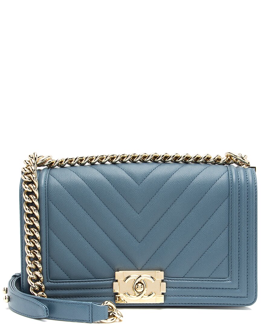 Pre-owned Chanel Blue Caviar Leather Old Medium Boy Bag (authentic Pre-loved)