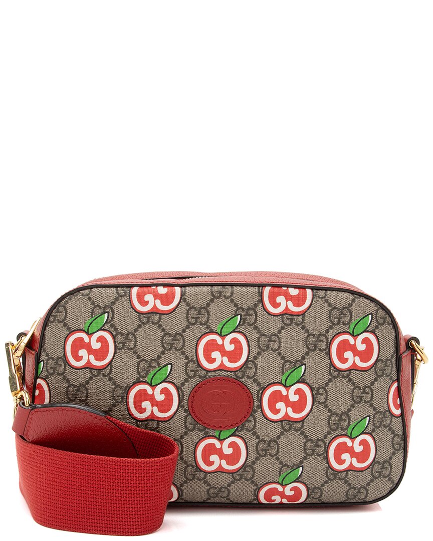 Gucci Beige, Multi, Red Coated Canvas & Leather Apple Camera Bag (authentic Pre-loved)