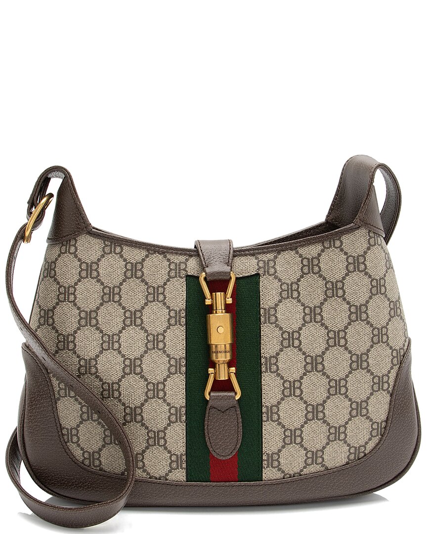 Gucci Beige, Brown Coated Canvas & Leather X Balenciaga The Hacker Project Jackie Small Shoulder Ba