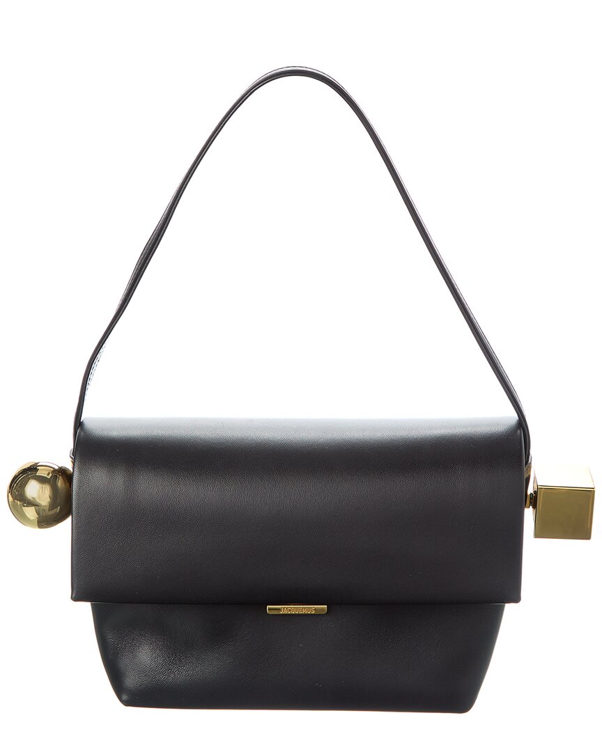 Jacquemus The Rond Carre Leather Shoulder Bag In Black