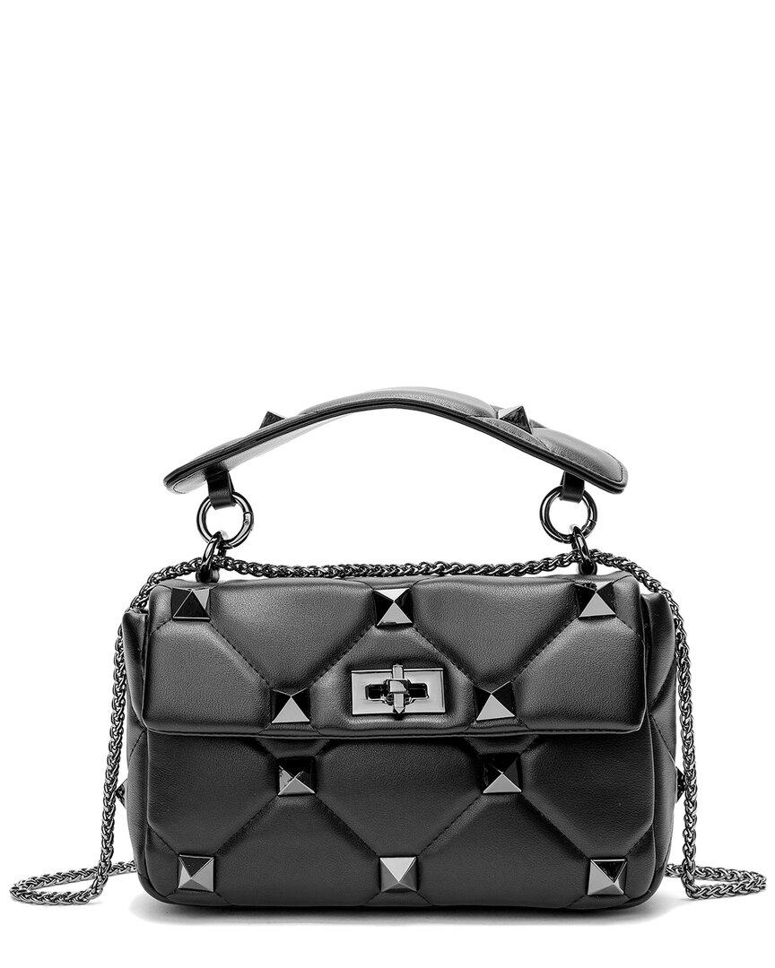 Tiffany & Fred Studded Sheepskin Leather Shoulder Bag In Black