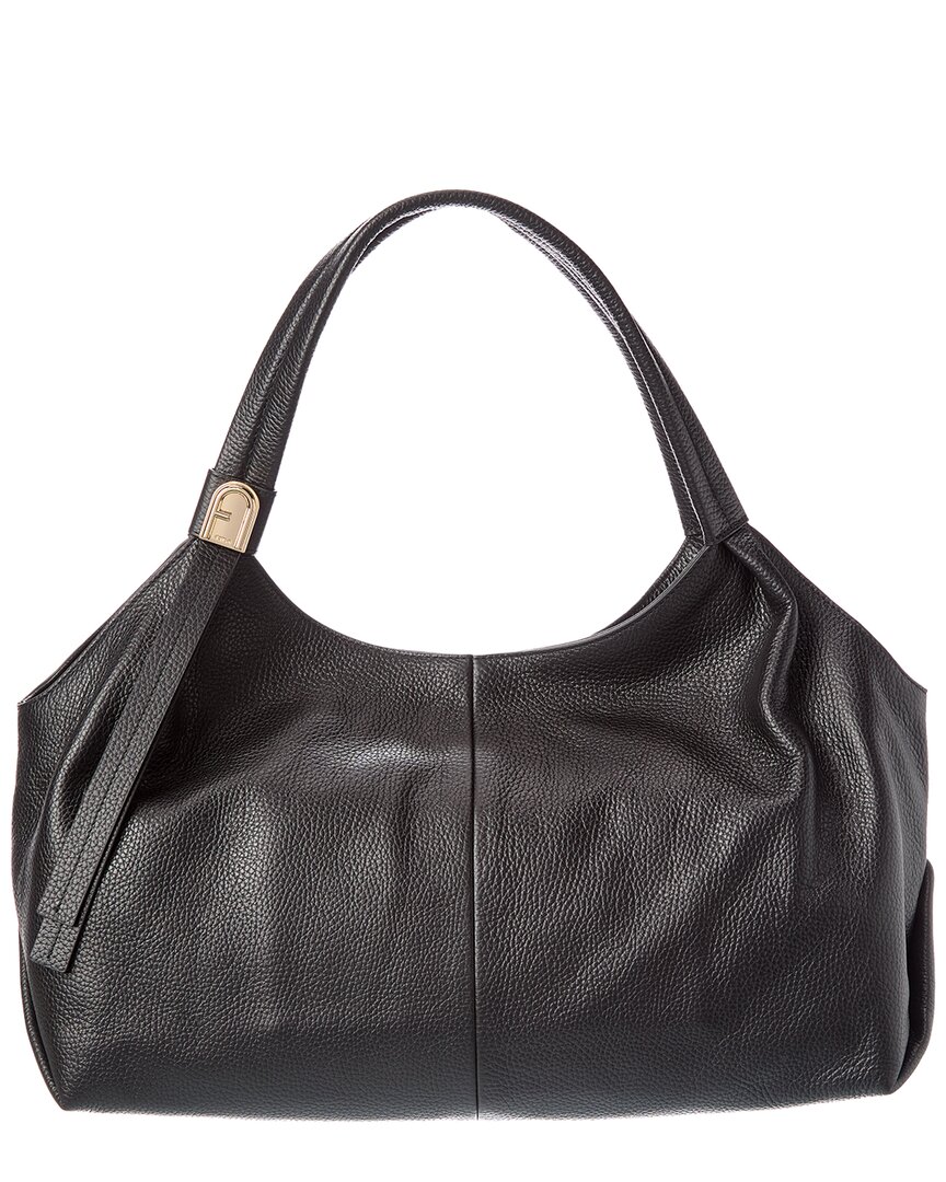Furla Planeta Large Leather Hobo In Black