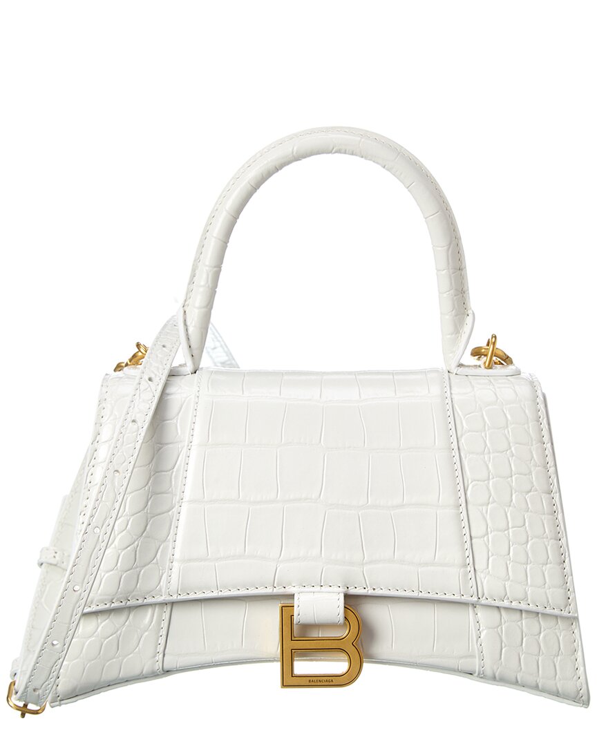 BALENCIAGA Hourglass Croc-Embossed Top Handle Bag