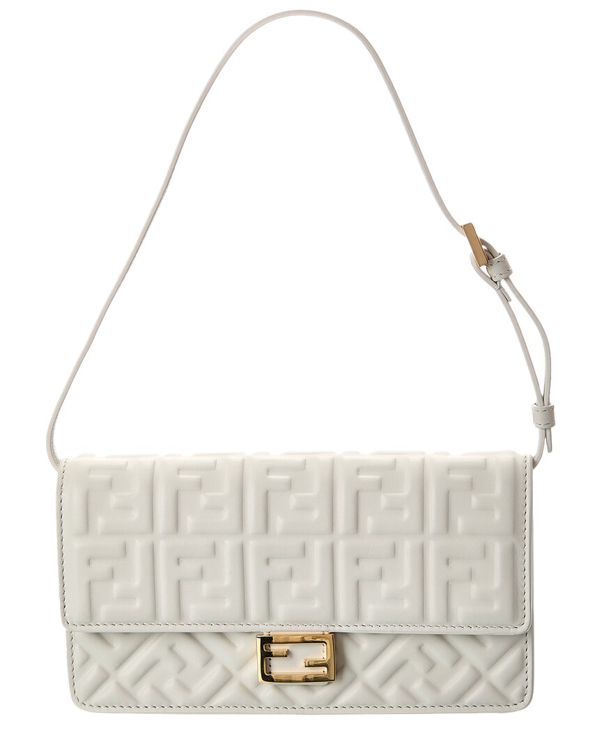 Fendi Baguette Ff Leather Wallet On Chain In White