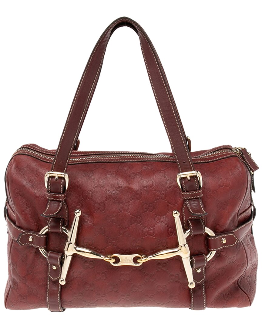 Gucci Red Leather 85th Anniversary Medium Boston Bag (authentic ) In Burgundy