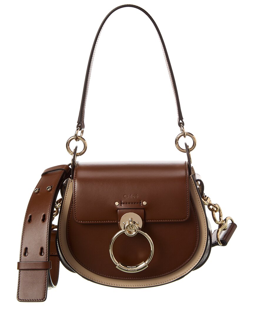 Shop Chloé Tess Small Leather Shoulder Bag In Brown