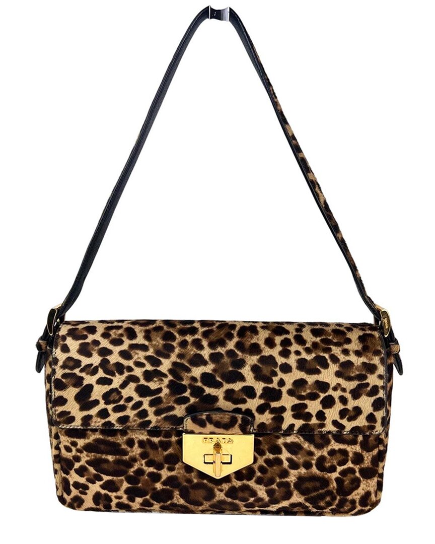 Prada Brown Leather Cavallino Leopard Shoulder Bag (authentic Pre-loved)