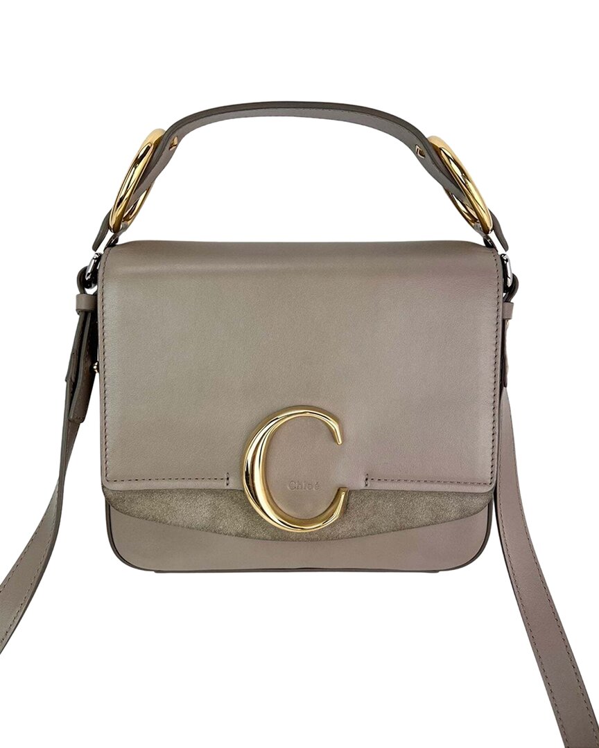 Chloé Chloe Shiny Calfskin Suede Small C Motty Gray Sh