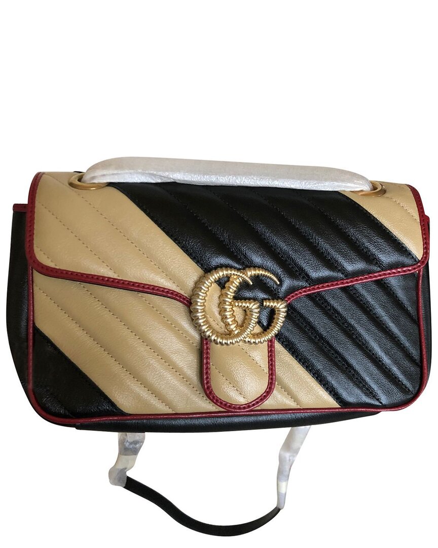 Gucci Beige Leather Gg Marmont Torchon Small Flap Bag (authentic Pre-loved)