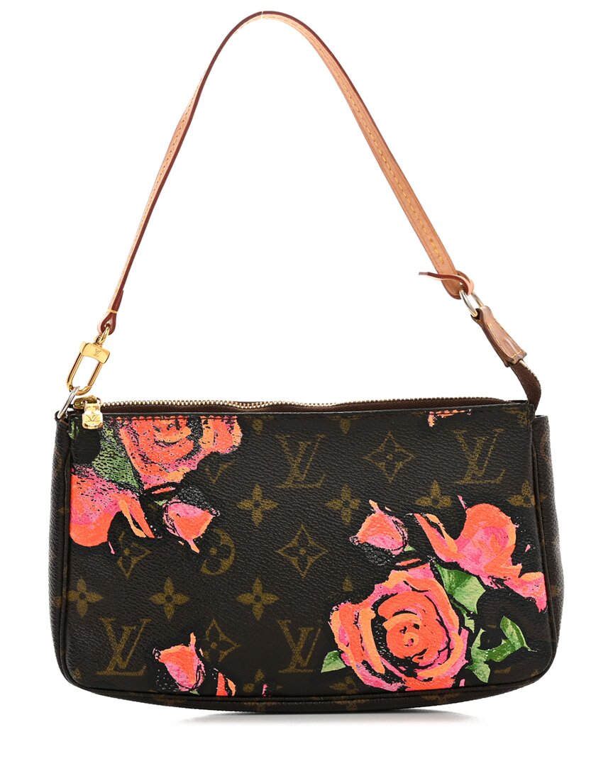 Pre-owned Louis Vuitton Brown Monogram Roses Coated Canvas Pochette Accessoires  (authentic Pre-loved)