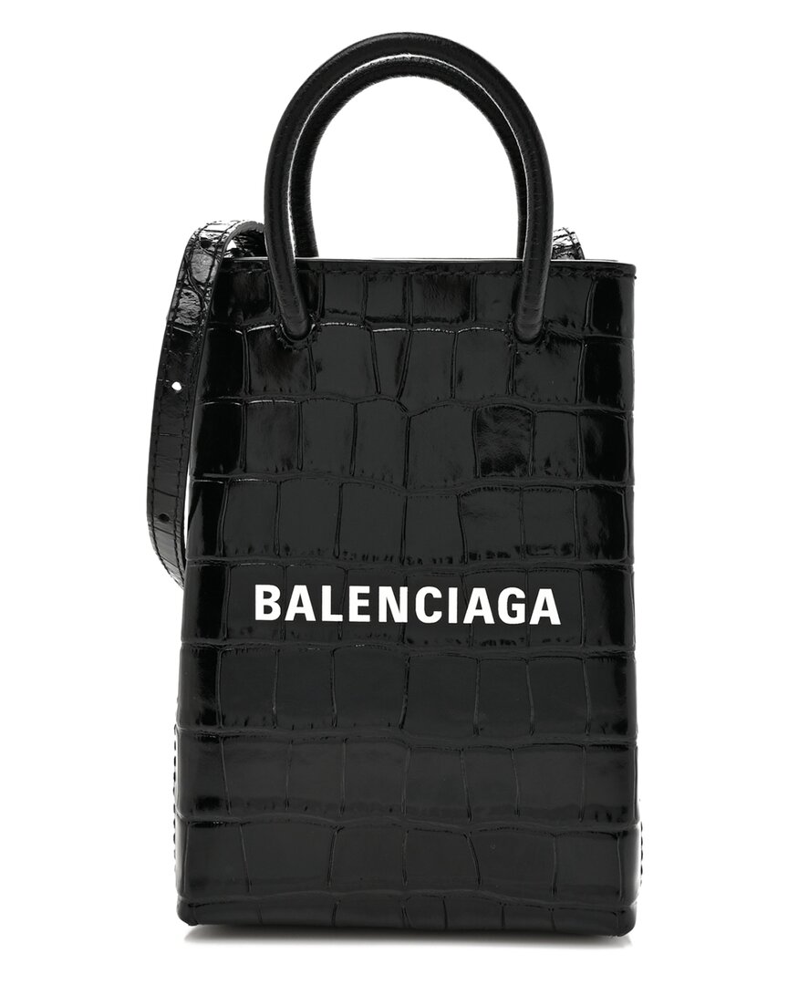 Balenciaga Black Canvas Logo Shopping Phone Holder Bag (authentic Pre-loved)