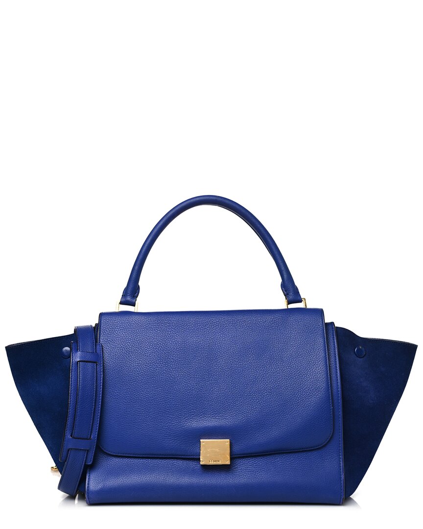 Celine Indigo Drummed Leather Small Trapeze (authentic Pre-loved) In Blue