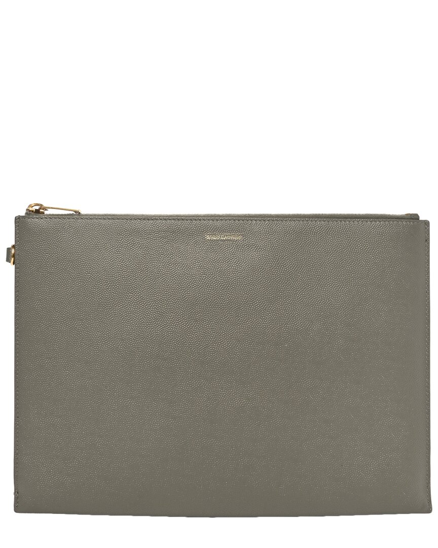 Saint Laurent Grey Grain De Poudre Leather Paris Zipped Tablet Holder  (authentic Pre-loved)