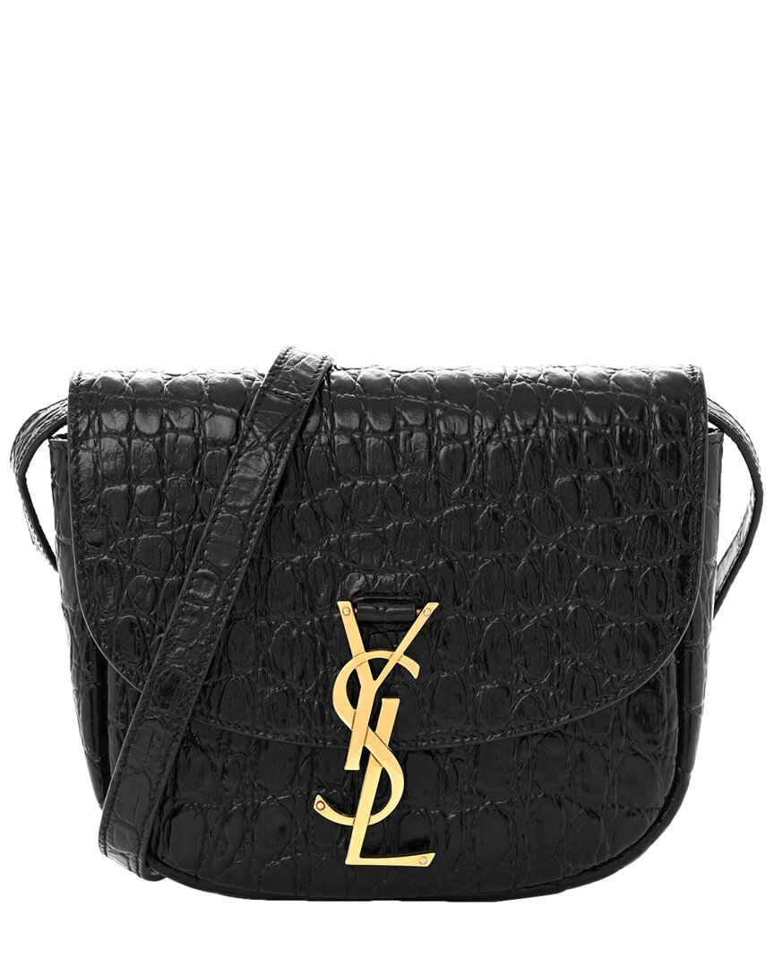 Saint Laurent Black Croc-embossed Calfskin Leather Small Kaia Satchel (authentic Pre-loved)