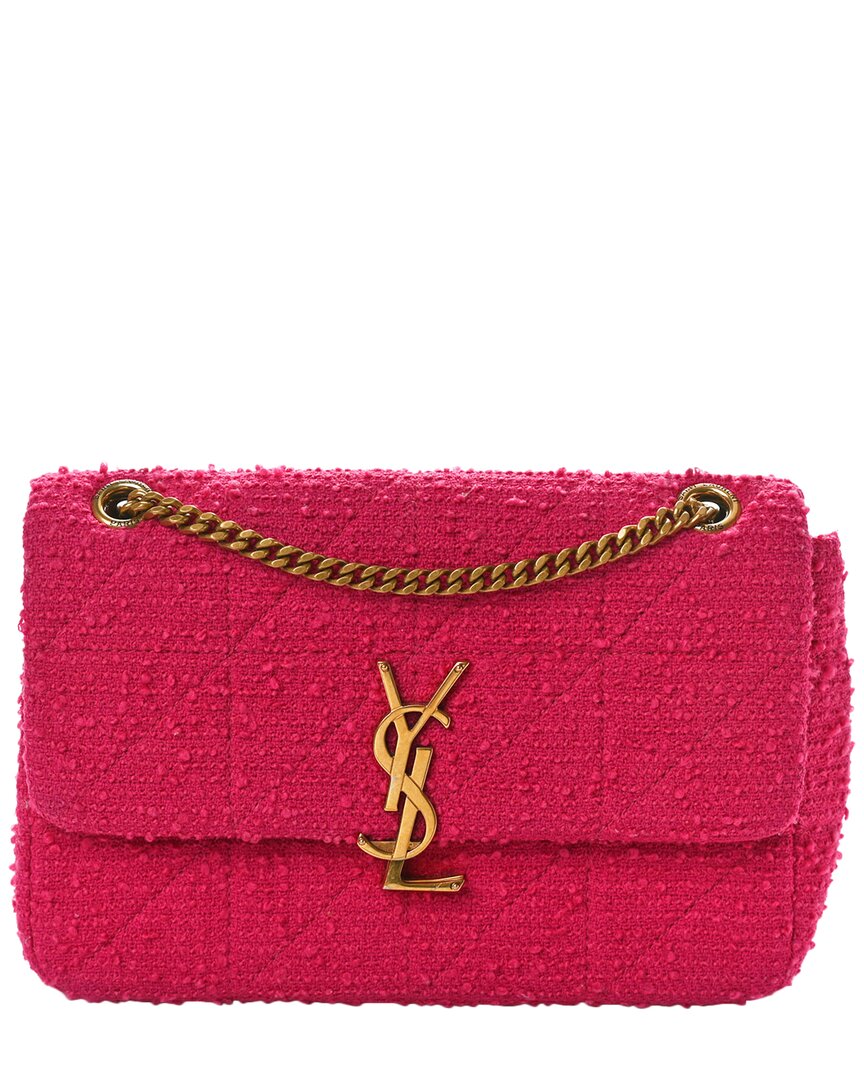 Saint Laurent Magenta Tweed Boucle Patchwork Monogram Medium Jamie Baguette  (authentic Pre-loved)