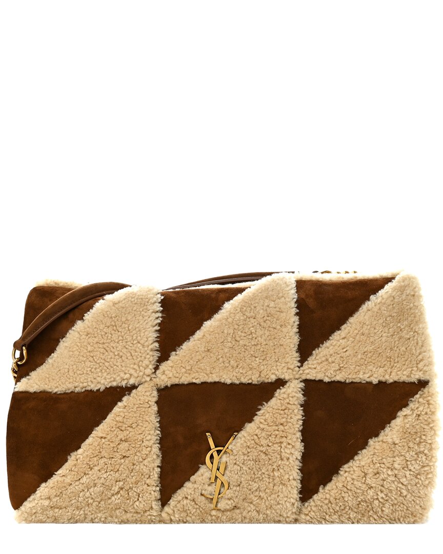 Saint Laurent Brown Suede Patchwork Monogram Giant Jamie (authentic Pre-loved)