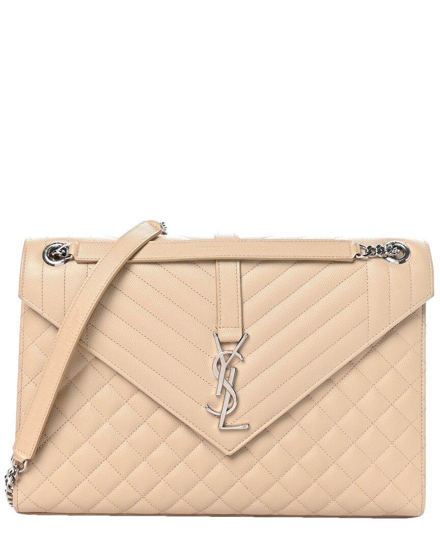 Saint Laurent Beige Grain De Poudre Leather Large Tri-quilt Monogram Satchel  (authentic Pre-loved)