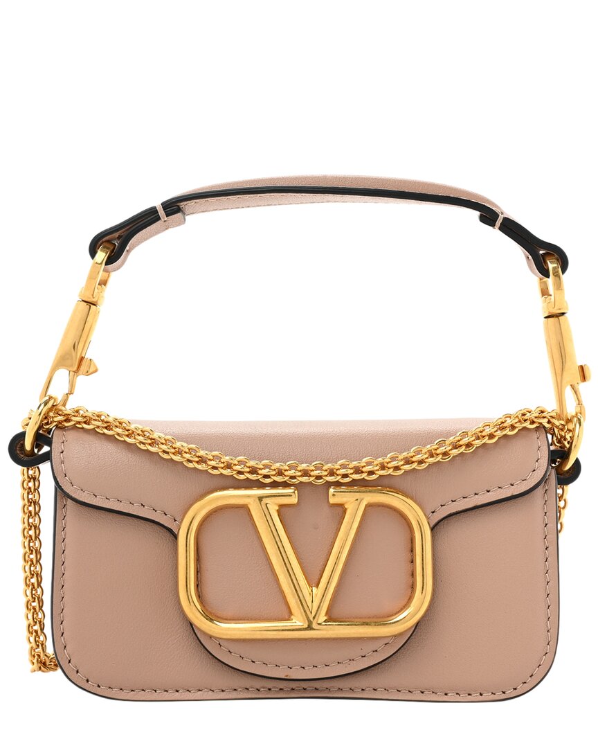 Valentino Beige Calfskin Leather Vlogo Micro Loco Shoulder Bag (authentic Pre- Loved) In Pink