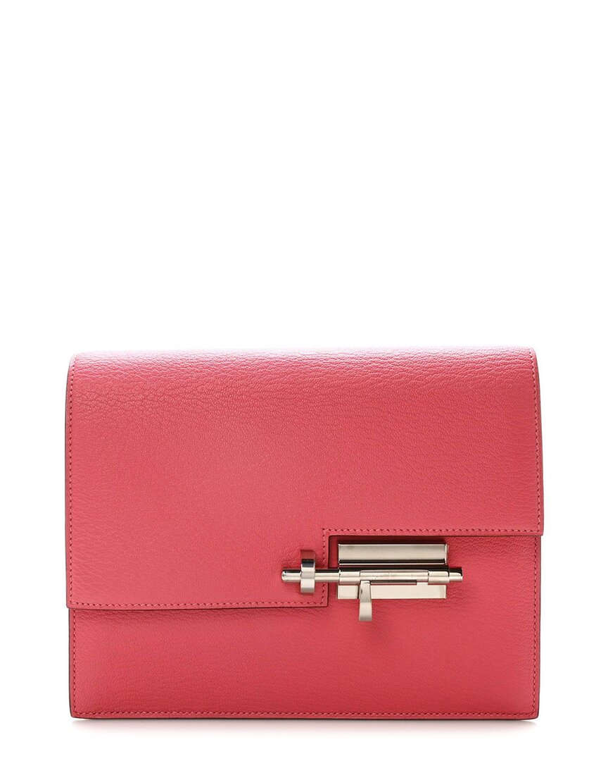 Pre-owned Hermes Hermès Rose Lipstick Chevre Mysore Leather Verrou Clutch Rose (authentic Pre-  Loved)