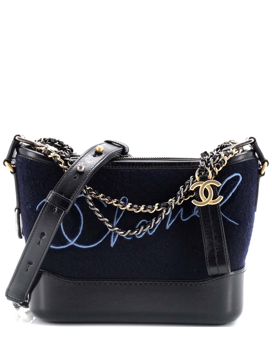 CHANEL Pre-owned Blue Wool & Calfskin Paris-hamburg Gabrielle Hobo Embroidered Small (authentic Pre-loved)