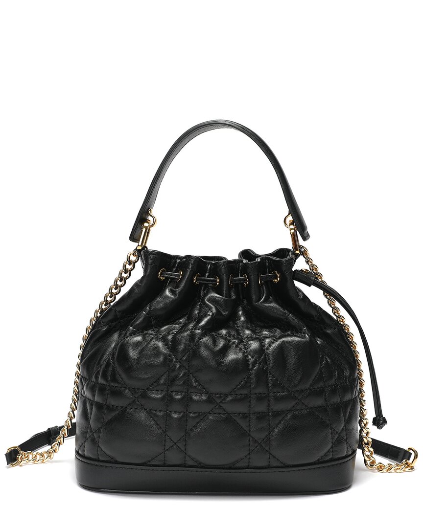 Tiffany & Fred Paris Large Quilted Leather Drawstring Tote In Black
