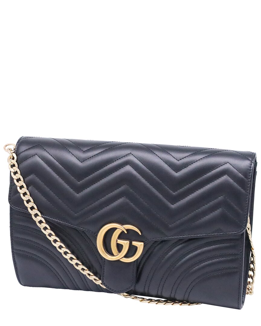 Gucci Black Matelasse Leather Gg Marmont Clutch (authentic Pre-loved) In Black