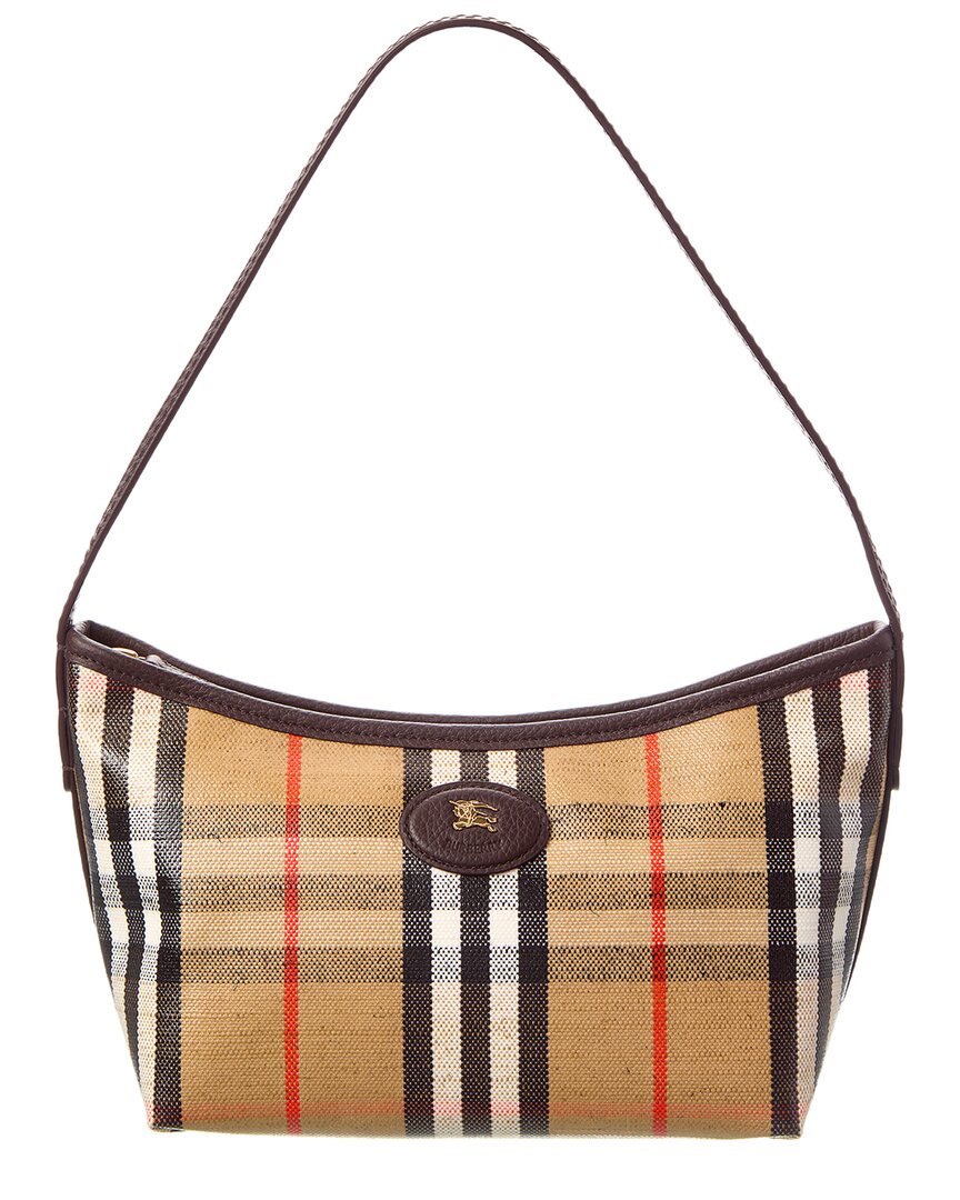 Burberry Womens Sand Mini Highlands Waxed-cotton Baguette Shoulder Bag In Brown