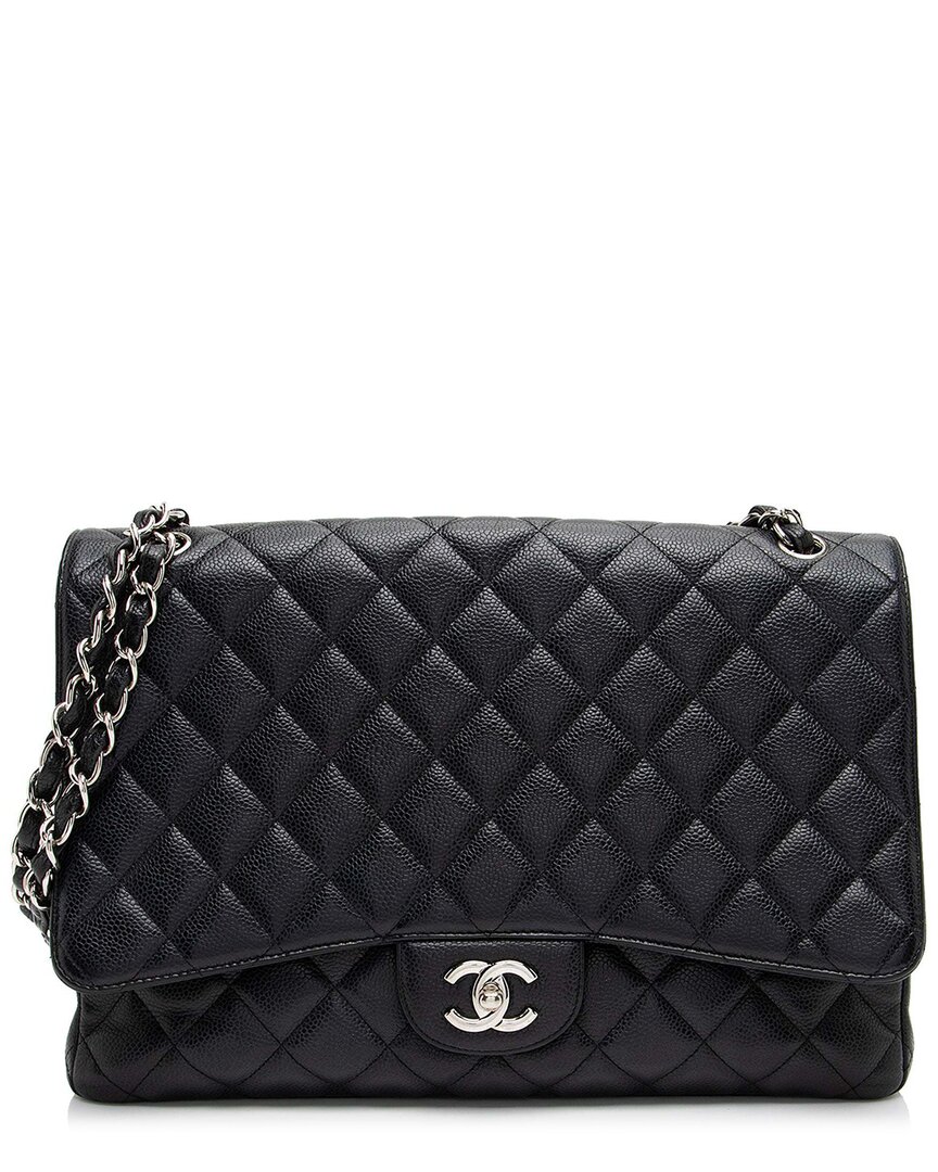 Pre-owned Chanel Black Caviar Leather Classic Maxi Single Flap Bag (authentic Pre-loved)