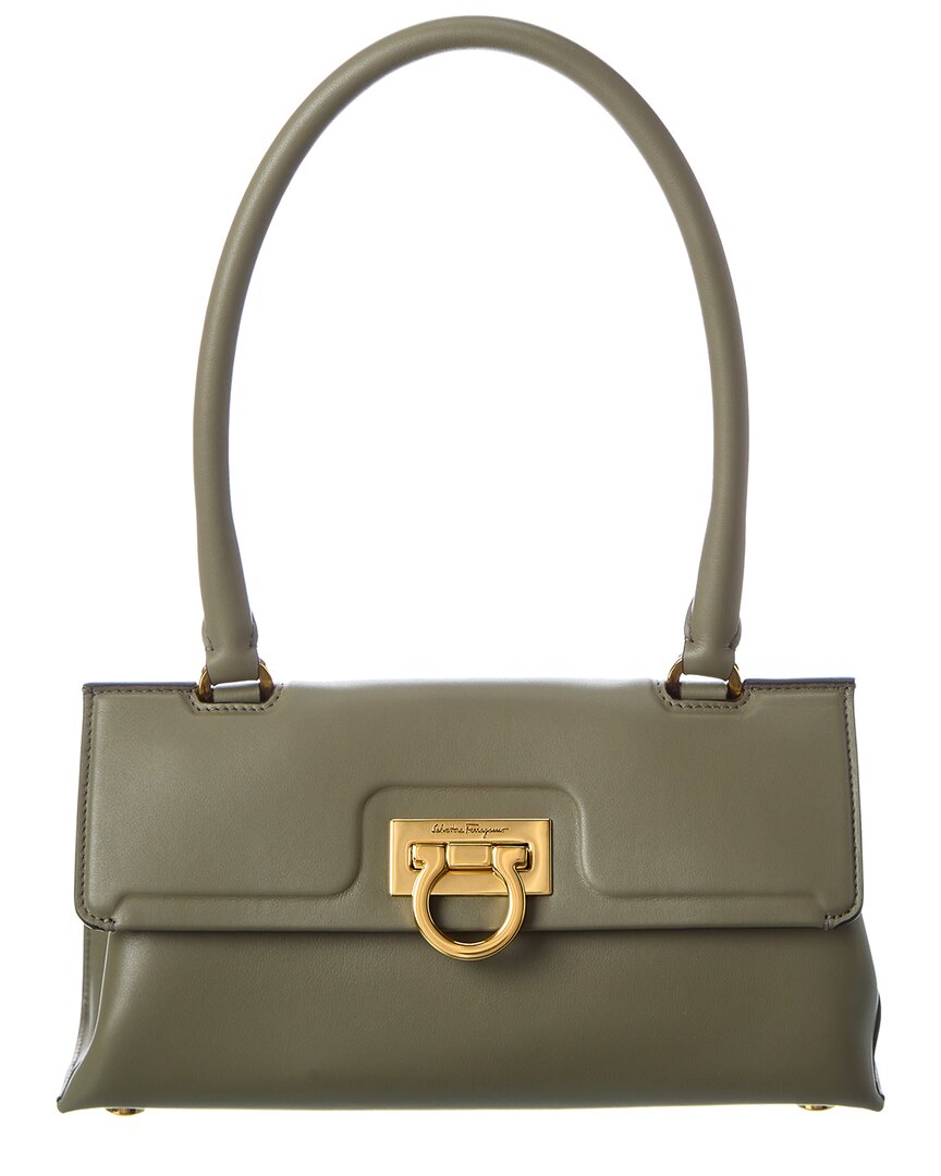 Ferragamo Trifolio Leather Swing Bag In Grün