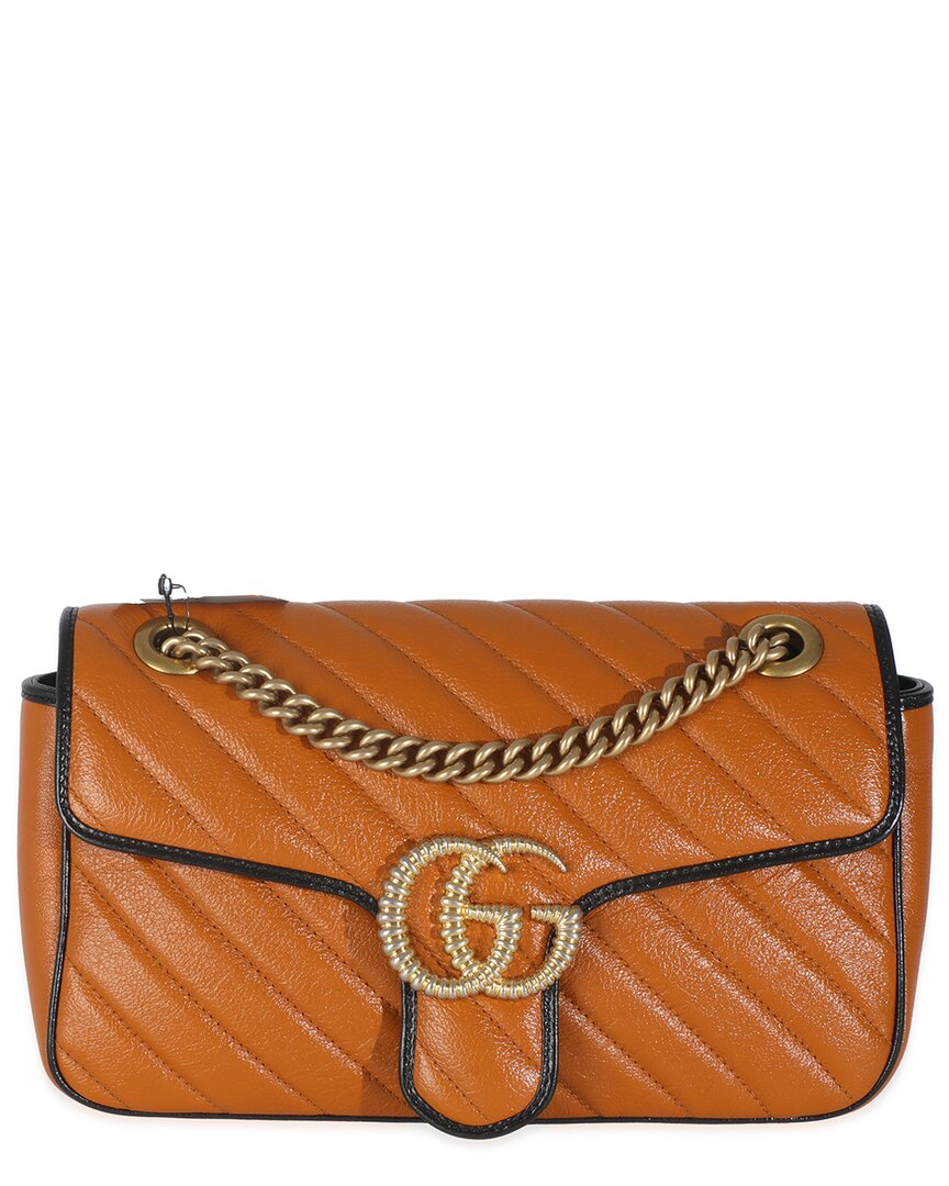 Gucci Brown Matelasse Leather Small Torchon Gg Marmont Shoulder Bag (authentic  Pre-loved) In Orange