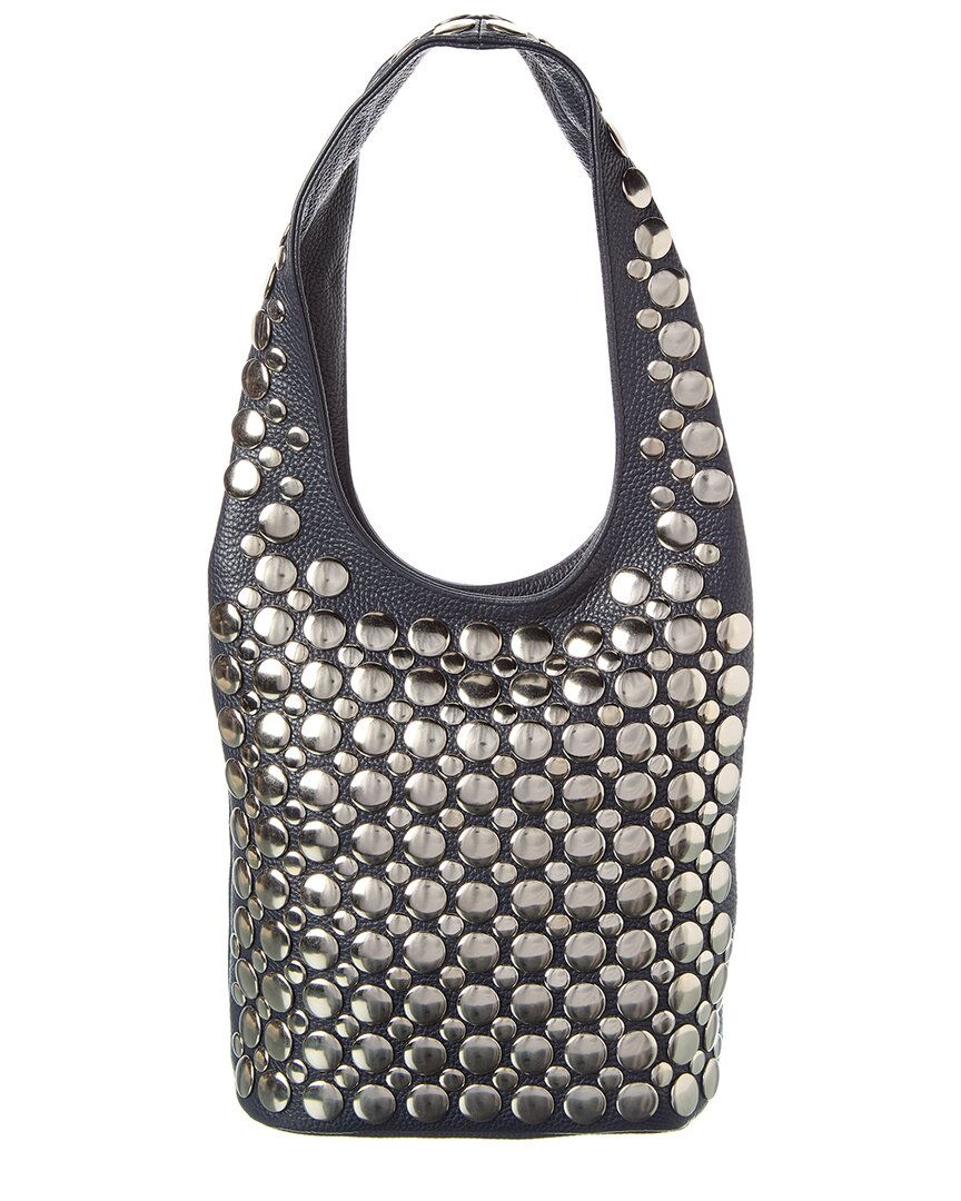 Isabella Rossetti Alice Studded Leather Shoulder Bag In Blue